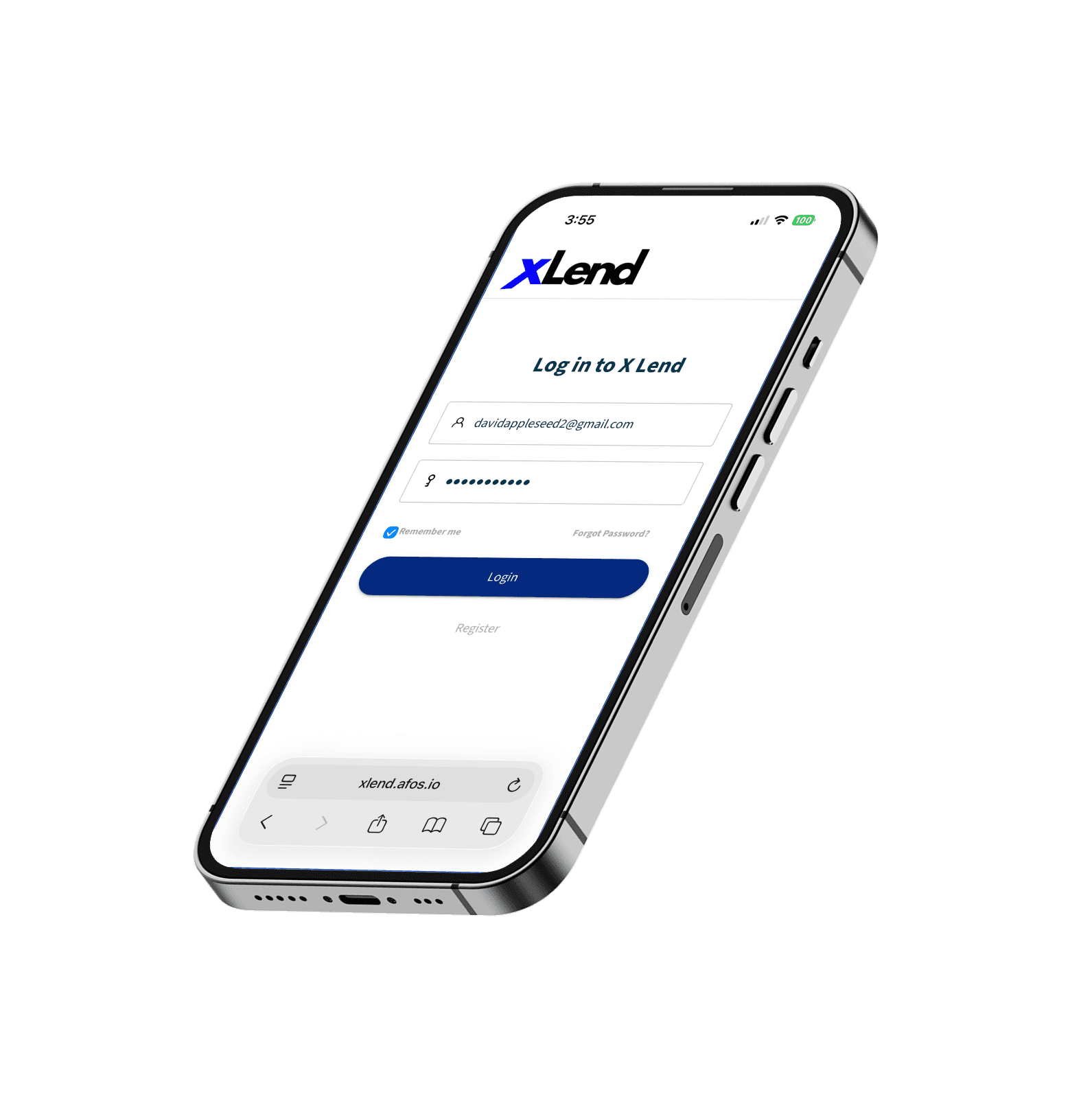 X Lend client portal displayed on a mobile phone