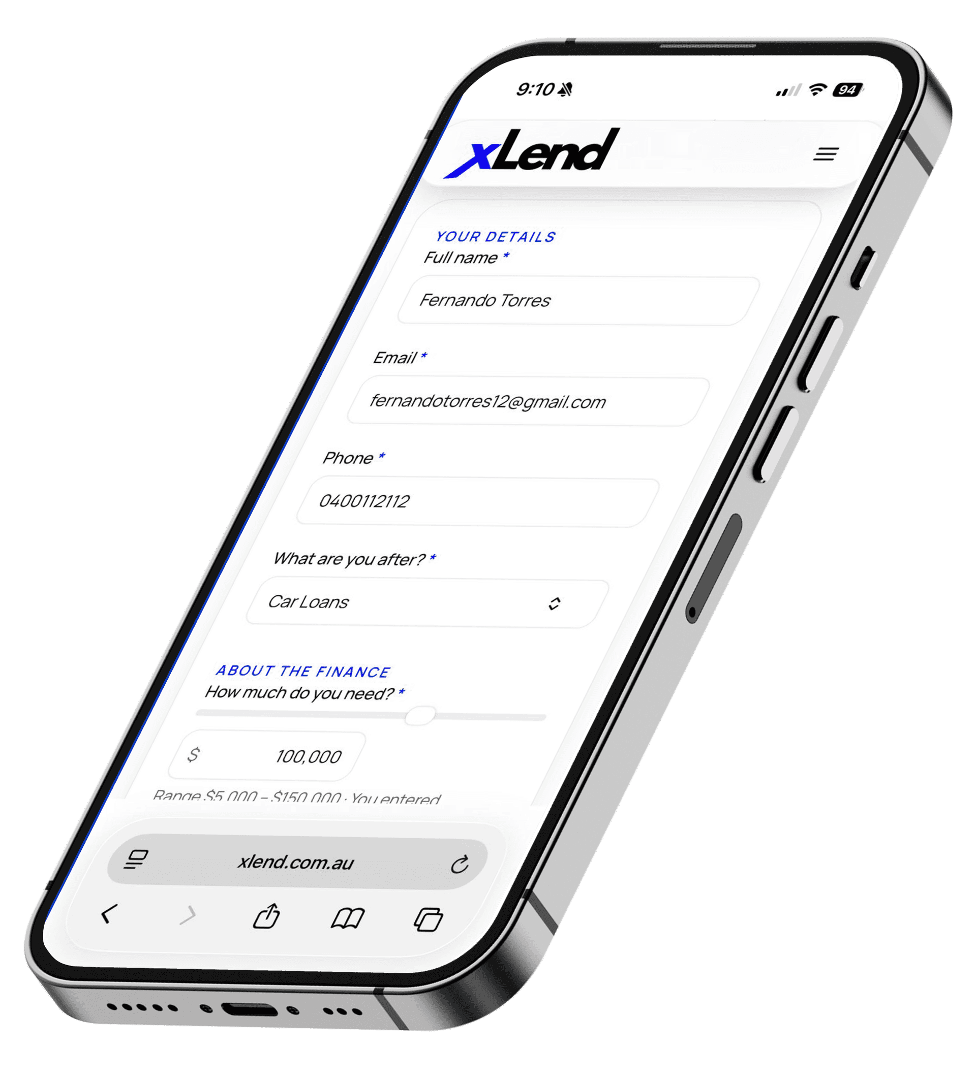 X Lend mobile quote form preview