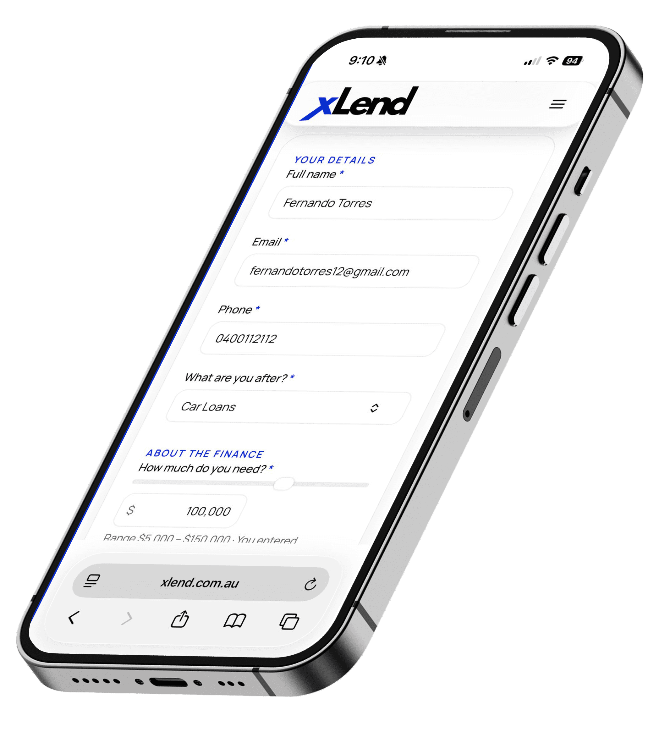 X Lend mobile quote form preview