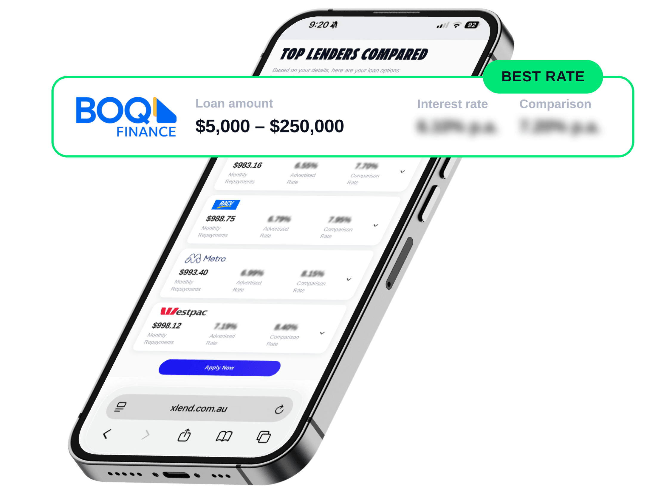 X Lend lender comparison shown on a mobile phone