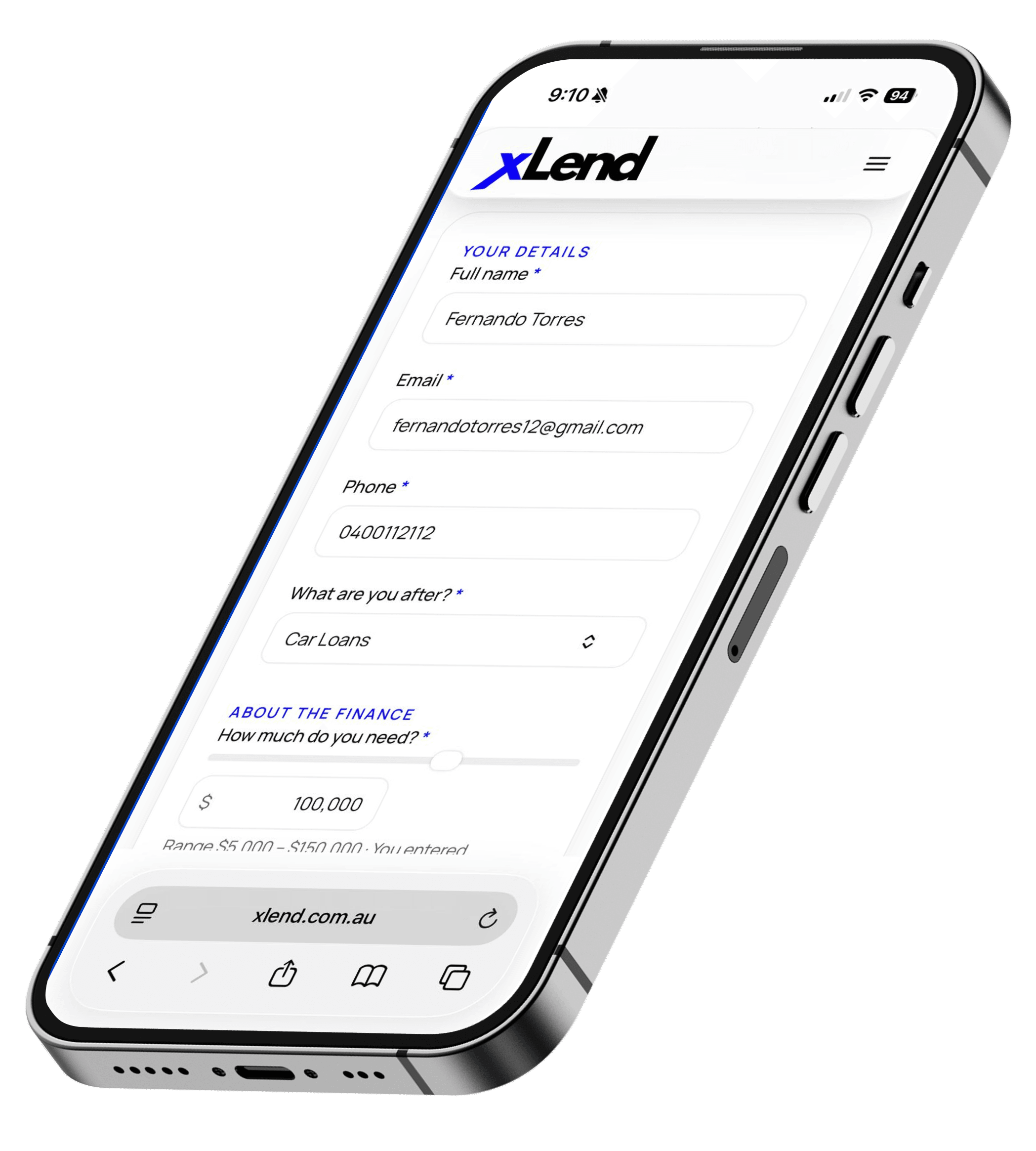 X Lend mobile quote form preview