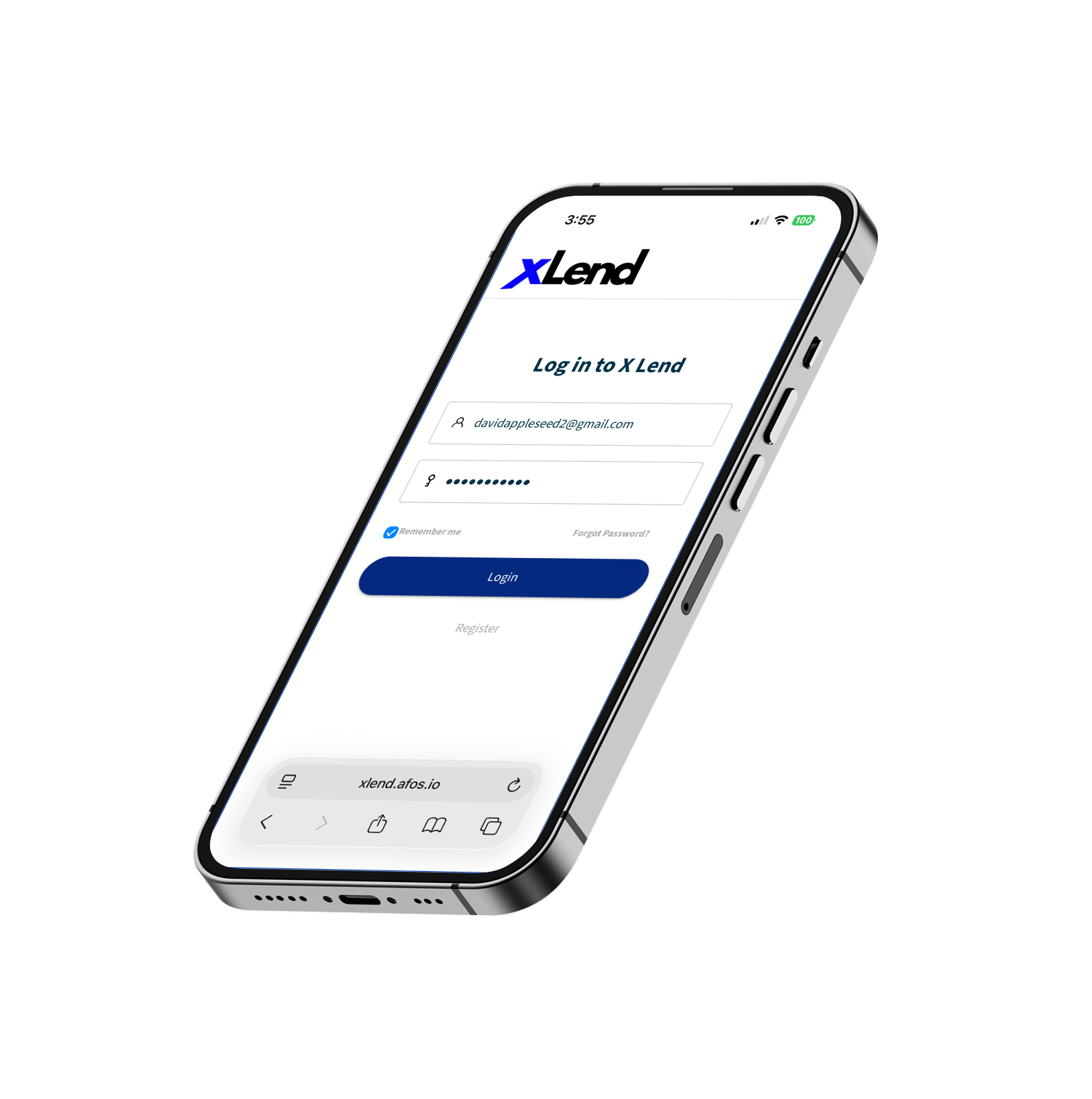 X Lend client portal displayed on a mobile phone