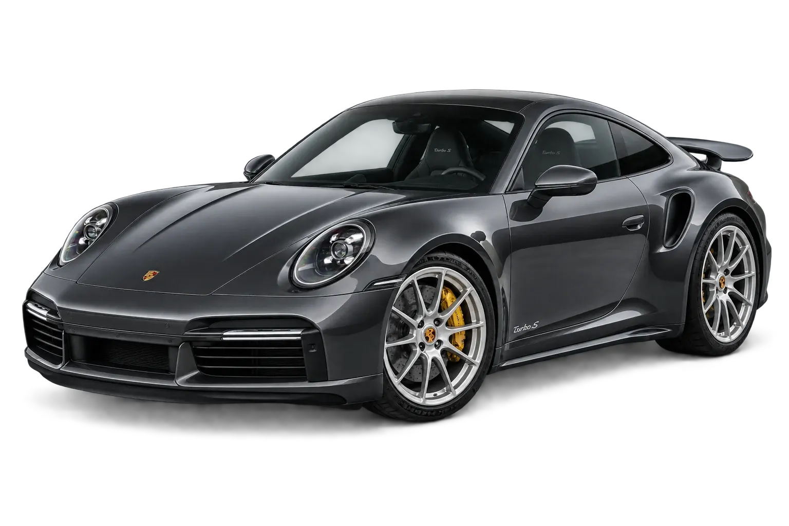 Deep midnight-grey Porsche 992 911 Turbo S — illustrative vehicle graphic