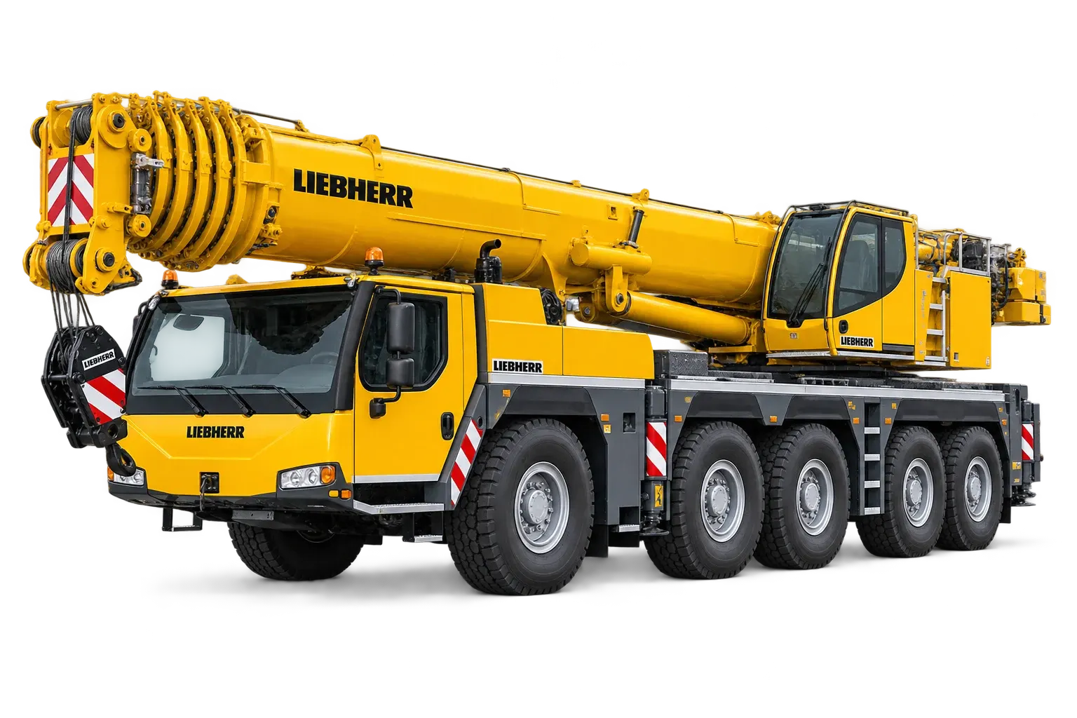 Yellow Liebherr mobile all-terrain crane — illustrative equipment graphic
