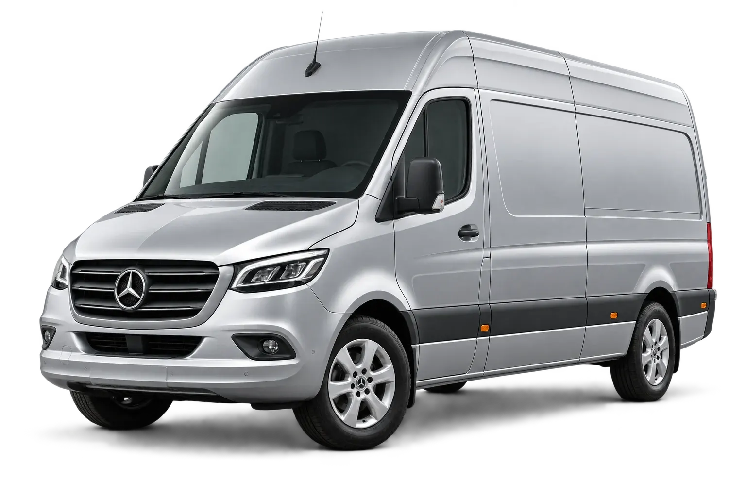 Silver high-roof Mercedes-Benz Sprinter van — illustrative vehicle graphic