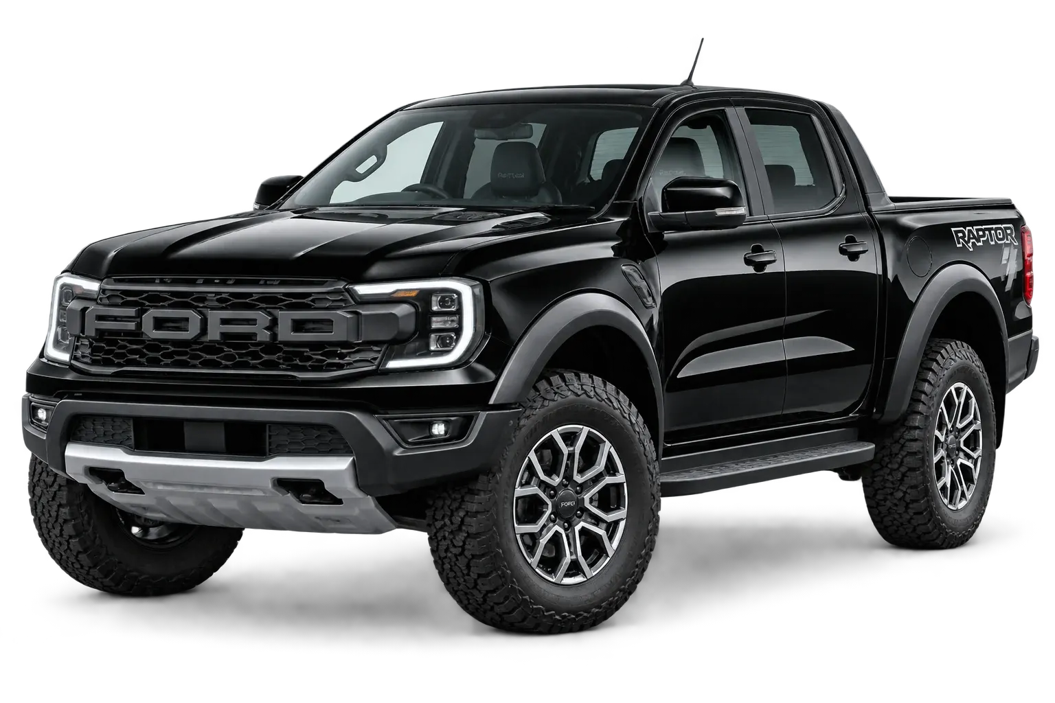 Glossy black Ford Ranger Raptor — illustrative vehicle graphic
