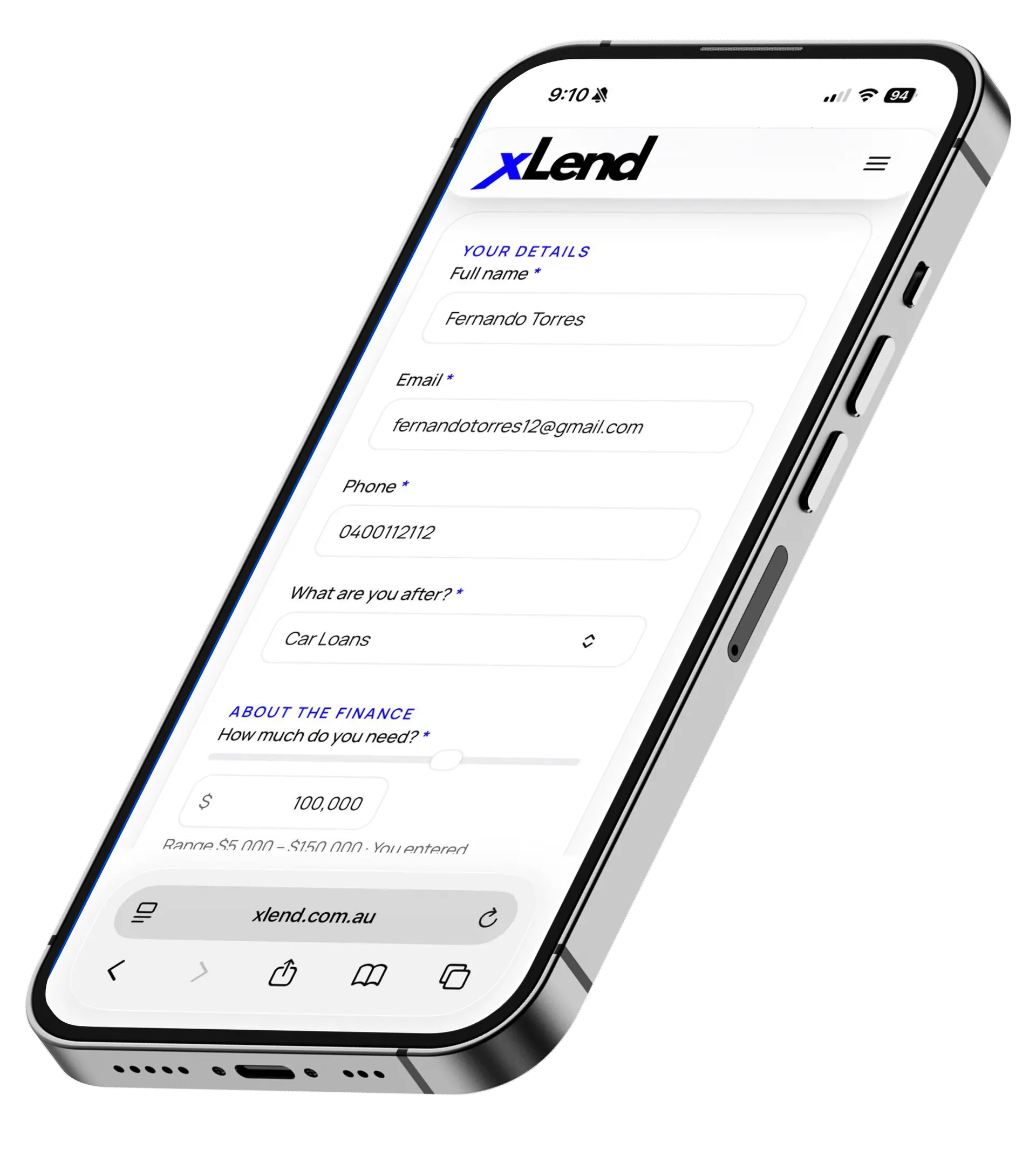 X Lend mobile quote form preview