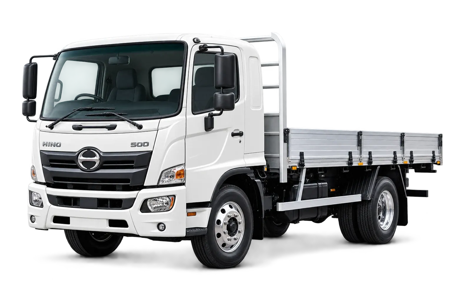 White Hino 500 Series flatbed truck — illustrative vehicle graphic